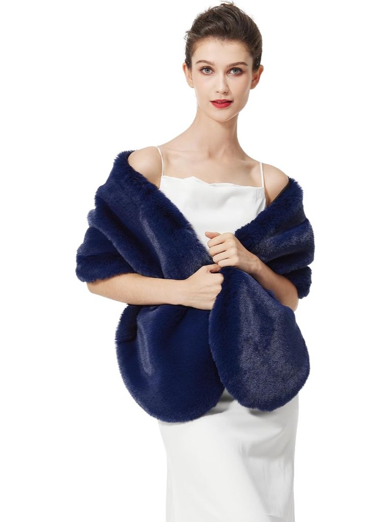Women's Faux Fur Shawl Winter Wedding Stoles Wrap For Bridal Evening Party